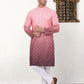 Men's Coral Red Ombre Printed Kurta Pyjama Set