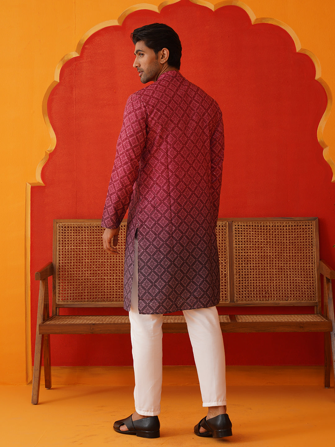 Maroon Ombre Printed Kurta Pyjama Set For Men ( JOKP P 5074Maroon )