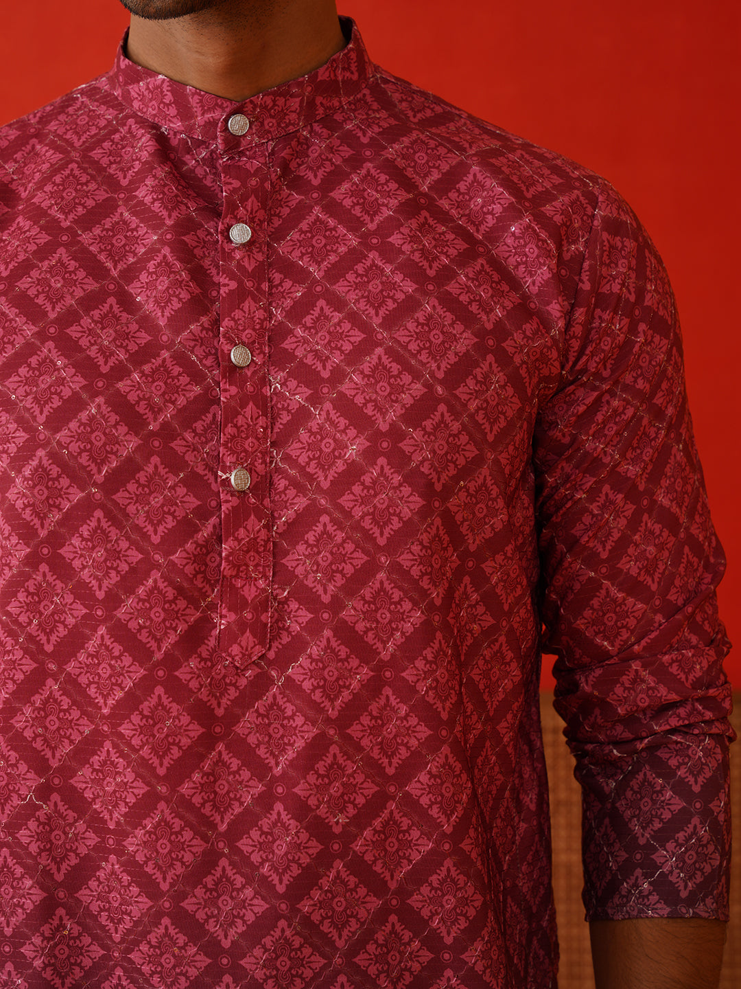Maroon Ombre Printed Kurta Pyjama Set For Men ( JOKP P 5074Maroon )
