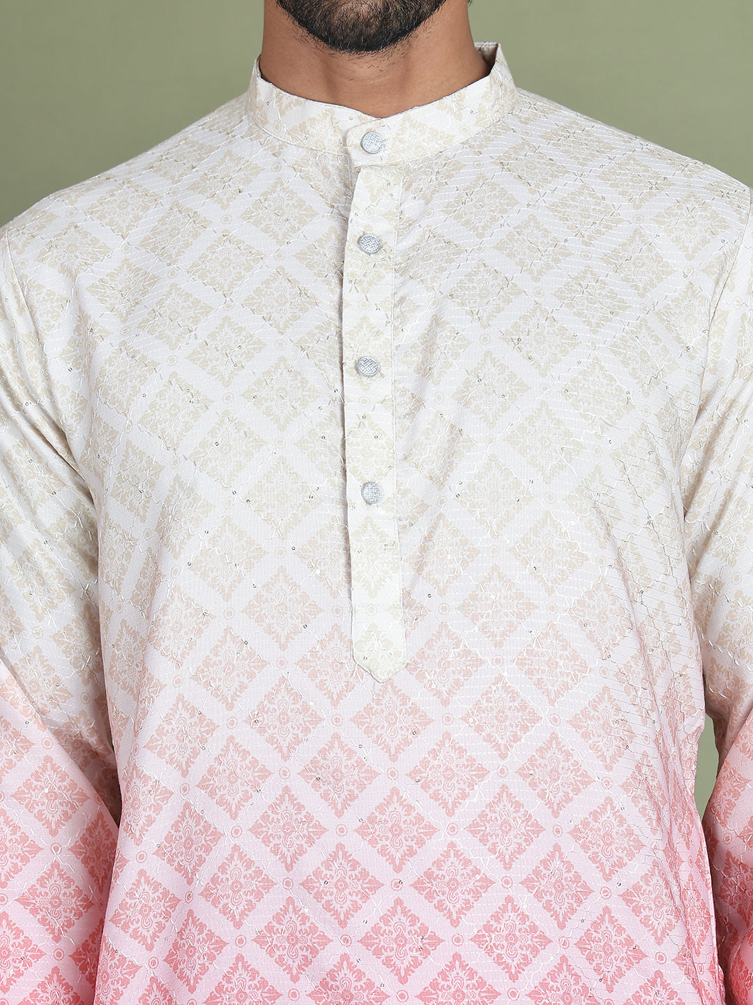 Peach Ombre Printed Kurta Pyjama Set For Men ( JOKP 5074Peach )