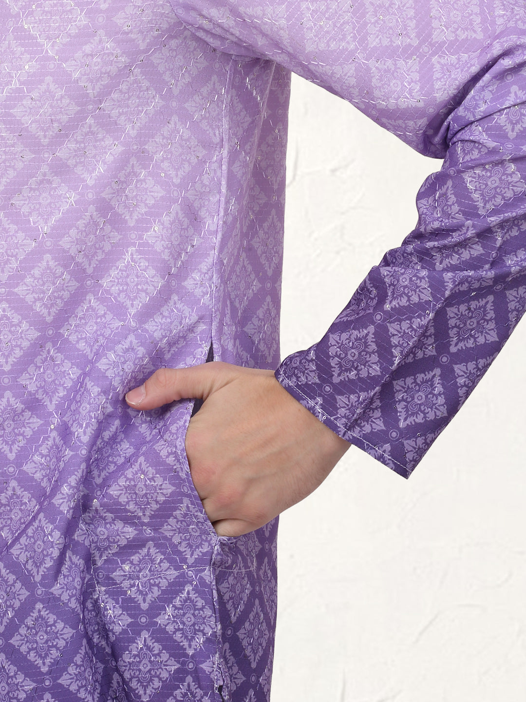 Men's Purple Ombre Printed Kurta Pyjama Set