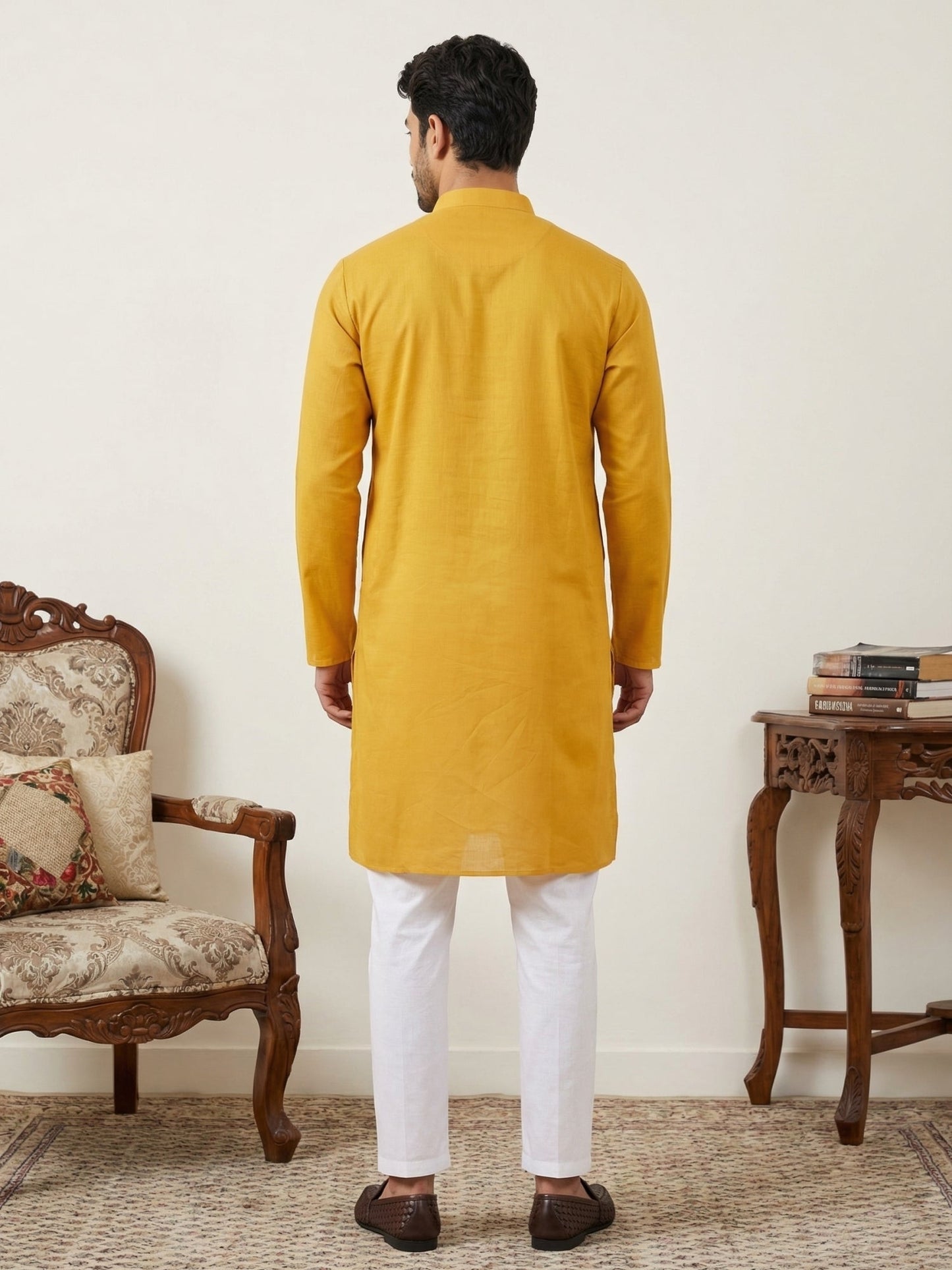Silk Blend Embroidered Ethnic Kurta Pyjama Set ( JOKP 5075Mustard )