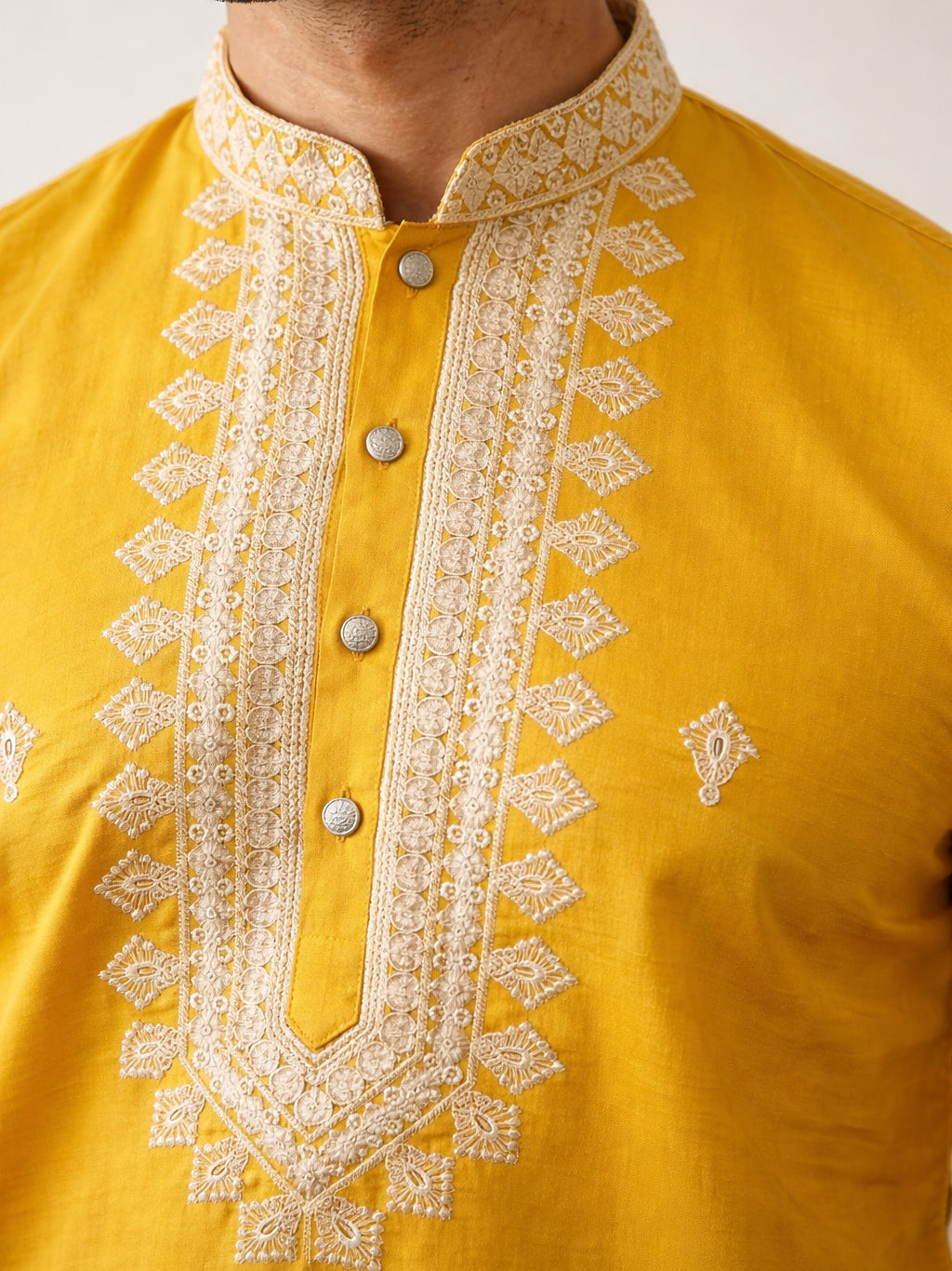 Silk Blend Embroidered Ethnic Kurta Pyjama Set ( JOKP 5075Mustard )