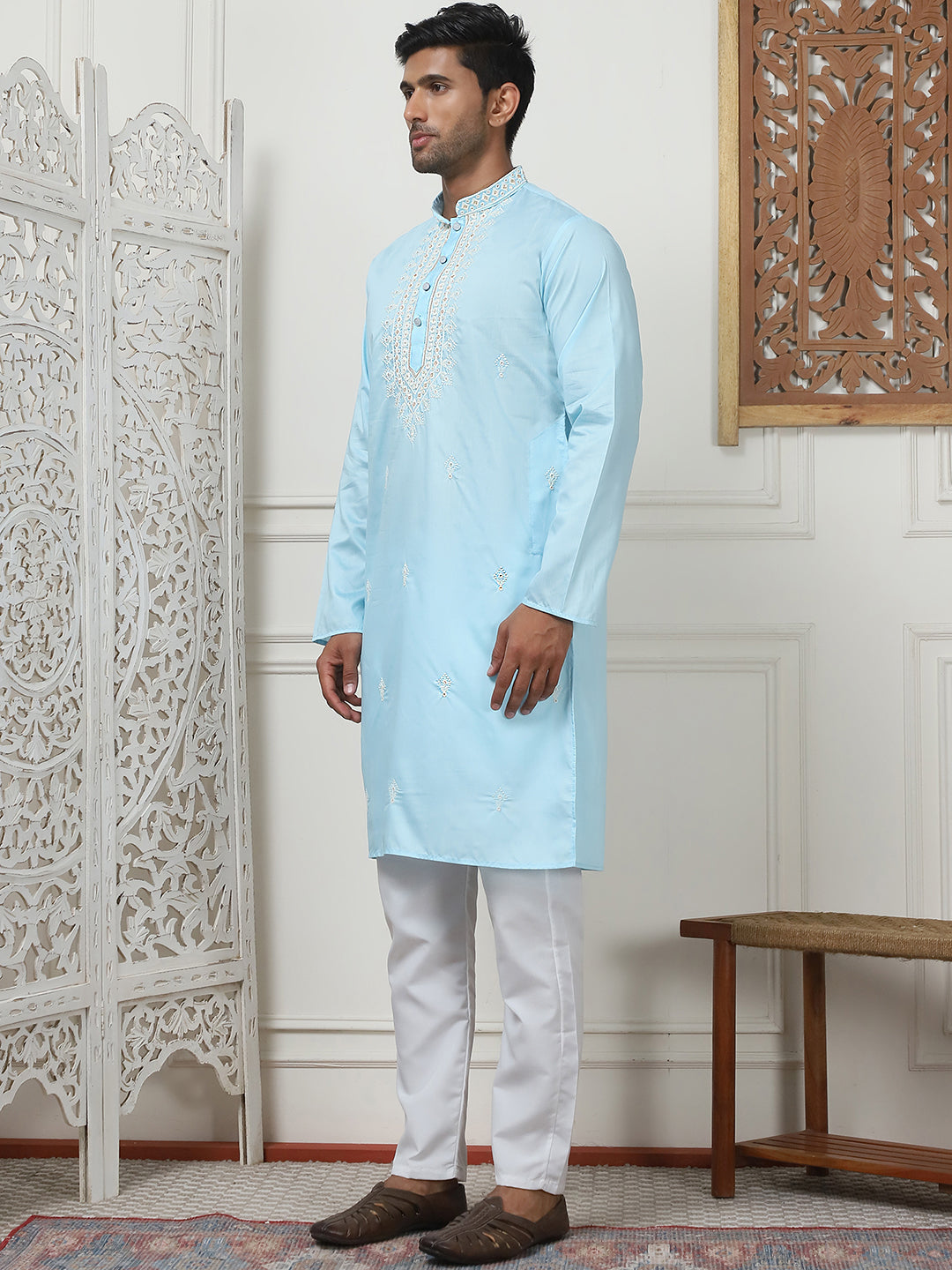 Collar Embroidered & Sequin Kurta With Pyjama [FF] [A-16-18]