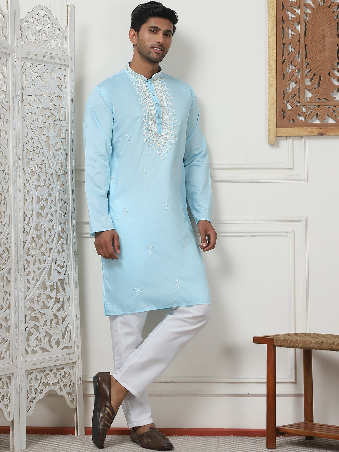 Collar Embroidered & Sequin Kurta With Pyjama [FF] [A-16-18]
