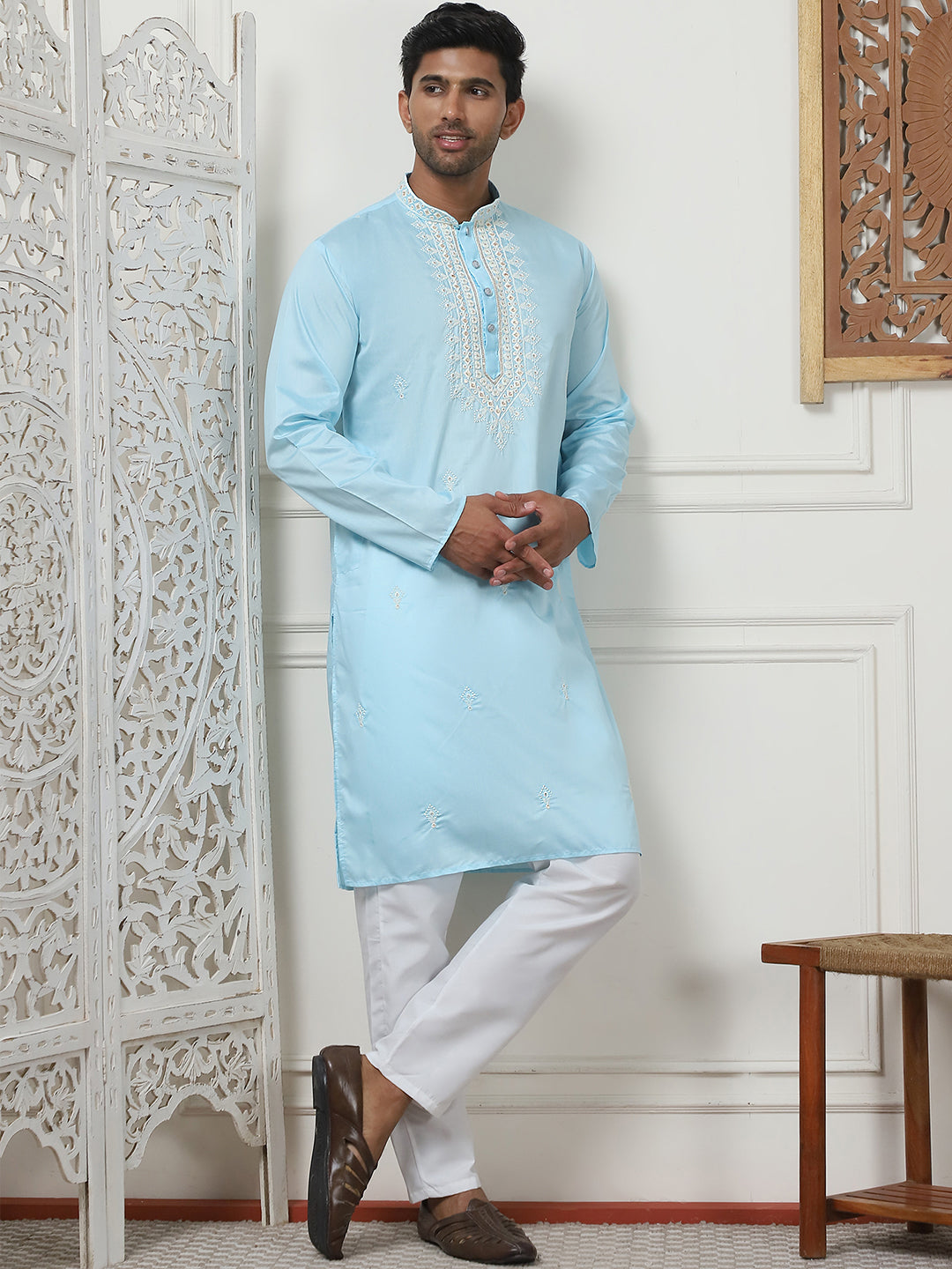 Collar Embroidered & Sequin Kurta With Pyjama [FF] [A-16-18]