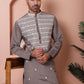Grey Embroidered With Mirror Work Silk Kurta With Pyjama Set