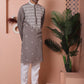 Grey Embroidered With Mirror Work Silk Kurta With Pyjama Set