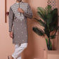 Grey Embroidered With Mirror Work Silk Kurta With Pyjama Set