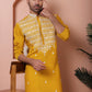 Mustard Embroidered With Mirror Work Silk Kurta With Pyjama Set