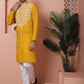 Mustard Embroidered With Mirror Work Silk Kurta With Pyjama Set
