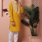 Mustard Embroidered With Mirror Work Silk Kurta With Pyjama Set