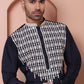 Navy Blue Embroidered With Mirror Work Silk Kurta