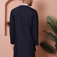 Navy Blue Embroidered With Mirror Work Silk Kurta