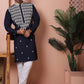 Navy Blue Embroidered With Mirror Work Silk Kurta