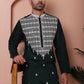 Olive Green Embroidered With Mirror Work Silk Kurta With Pyjama Set
