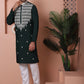 Olive Green Embroidered With Mirror Work Silk Kurta With Pyjama Set