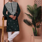 Olive Green Embroidered With Mirror Work Silk Kurta With Pyjama Set