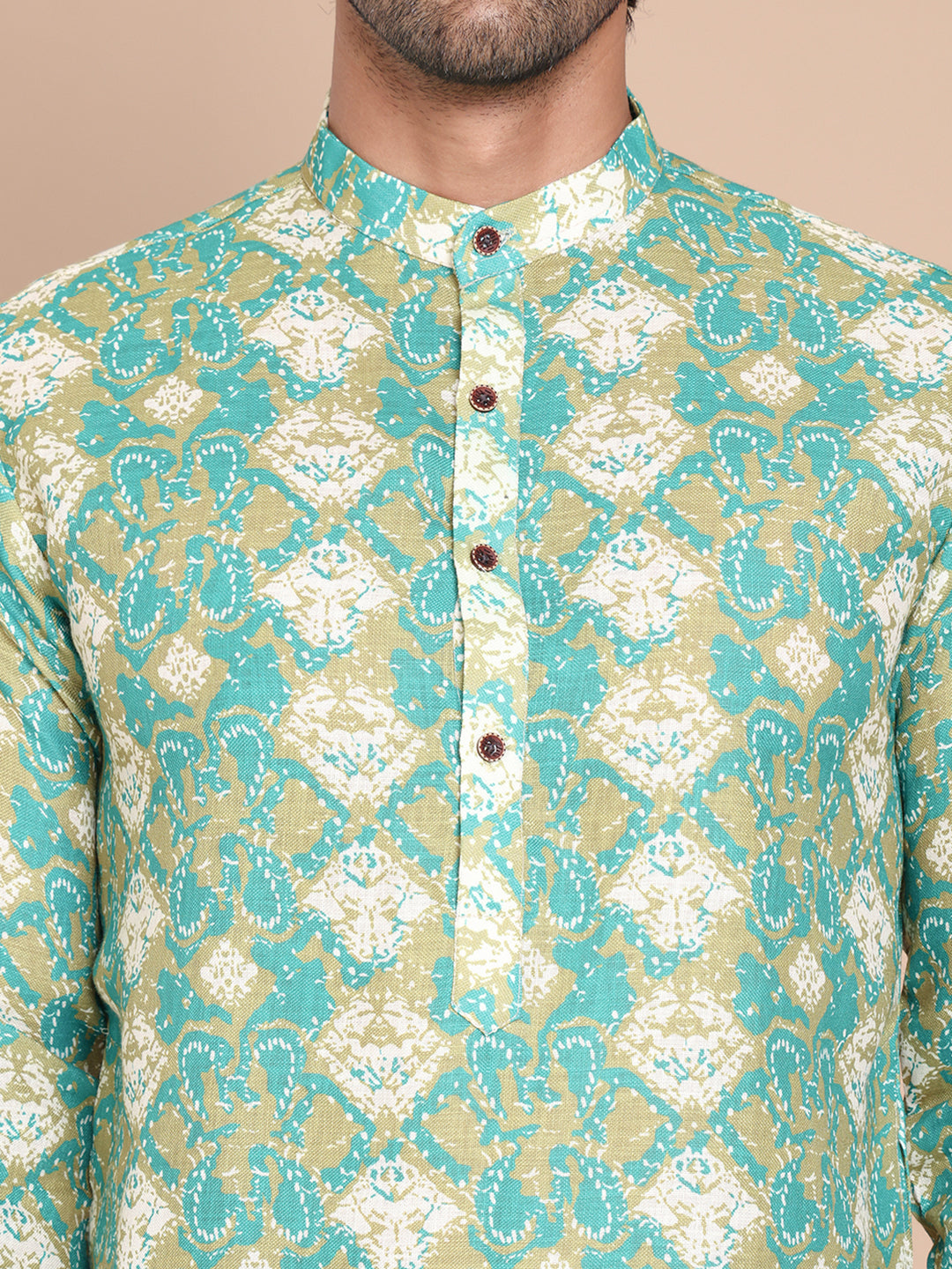 Men's Printed Pure Cotton Kurta Pyjama Set ( JOKP P 5079Green )