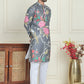 Men's Animal Printed Pure Cotton Straight Kurta Pyjama Set ( JOKP P 5079 Grey )