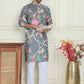 Men's Animal Printed Pure Cotton Straight Kurta Pyjama Set ( JOKP P 5079 Grey )
