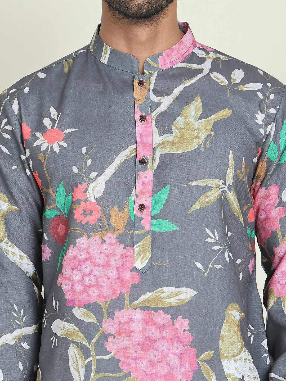 Men's Animal Printed Pure Cotton Straight Kurta Pyjama Set ( JOKP P 5079 Grey )