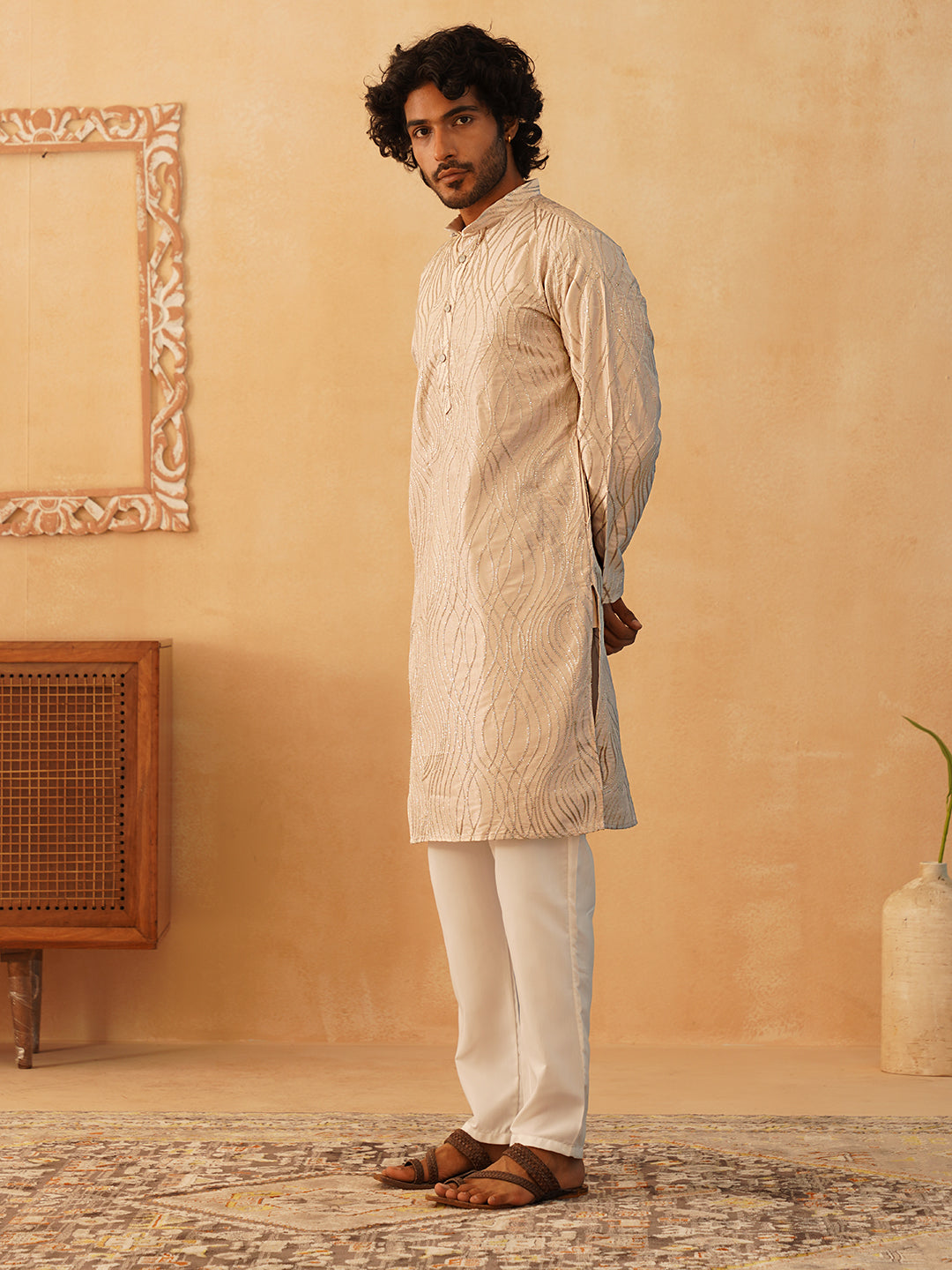 Embroidered Kurta Pyjama for Men ( JOKP P 5083Bronze ) [FF] [I-1-4]