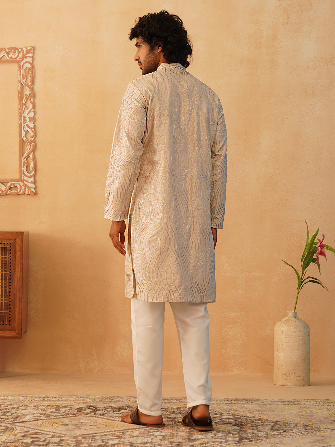 Embroidered Kurta Pyjama for Men ( JOKP P 5083Bronze ) [FF] [I-1-4]