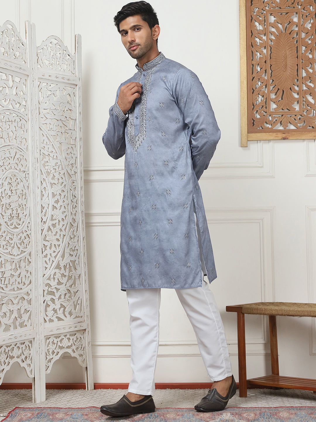 Men's Embroidered & Sequin Kurta Pyjama Sets