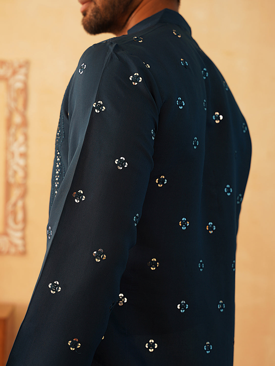 Embroidered & Sequin Cotton Blend Kurta Pyjama Sets