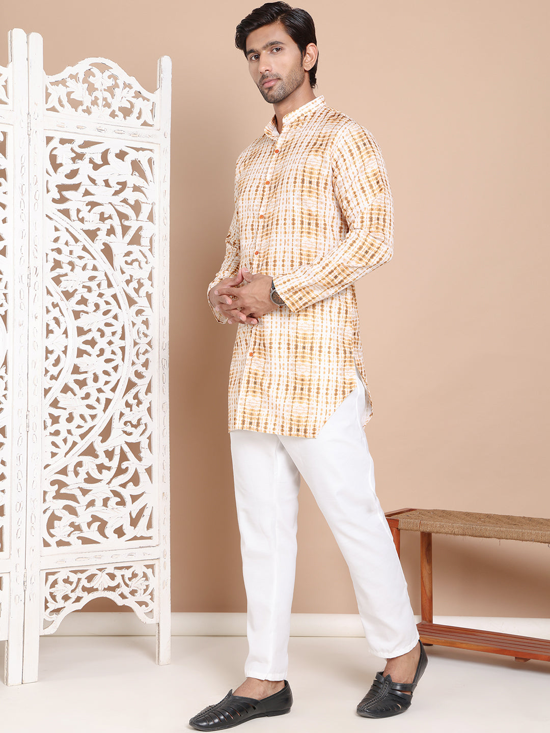 Printed Front Open Kurta With Trouser ( JOKP TP W 5090Mustard )