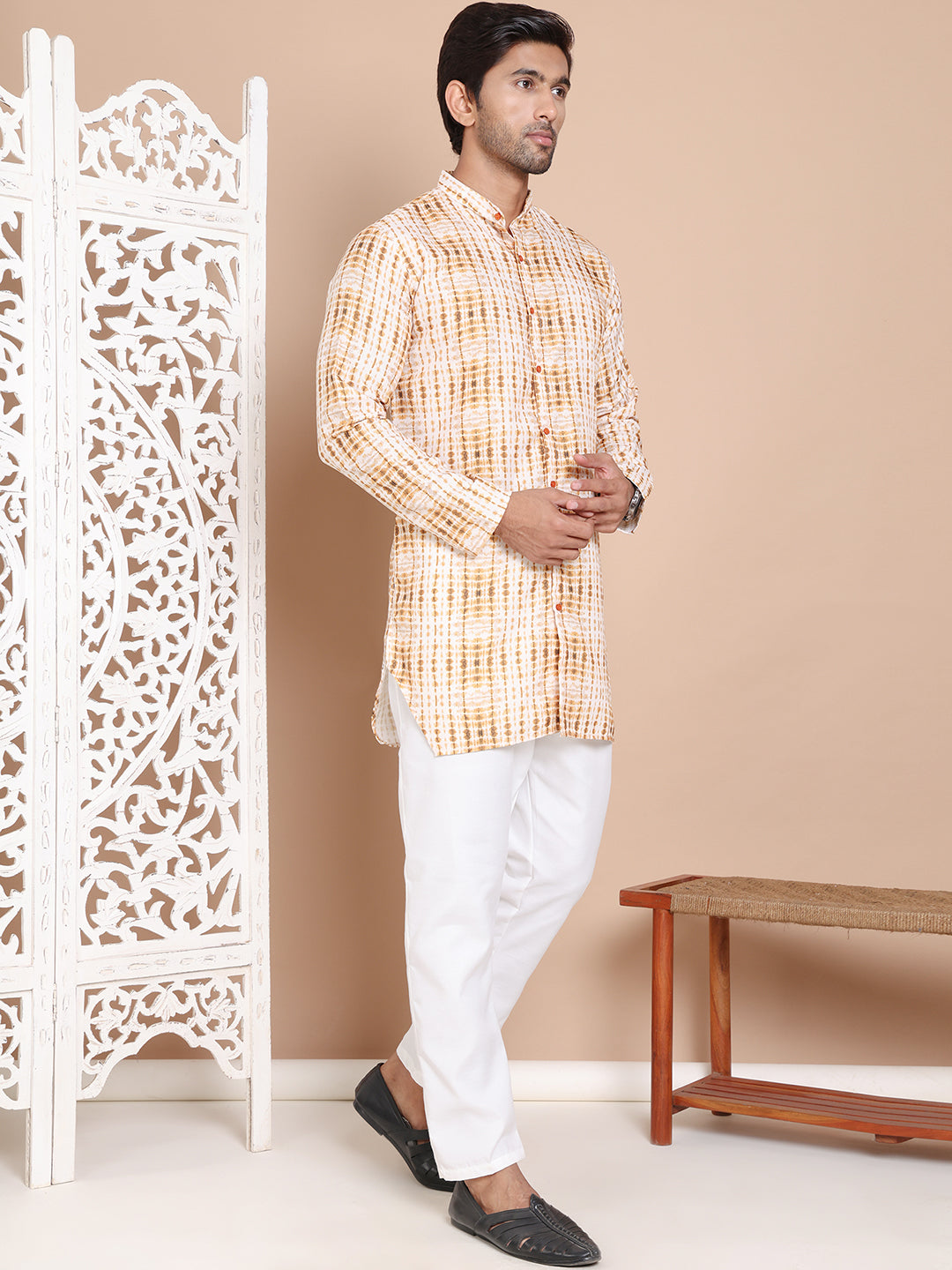 Printed Front Open Kurta With Trouser ( JOKP TP W 5090Mustard )