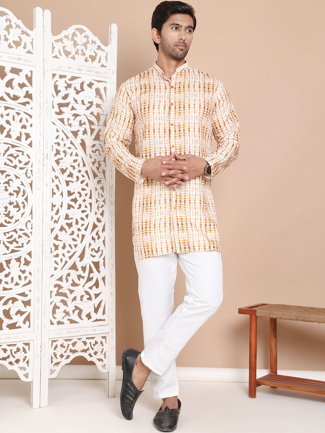 Printed Front Open Kurta With Trouser ( JOKP TP W 5090Mustard )