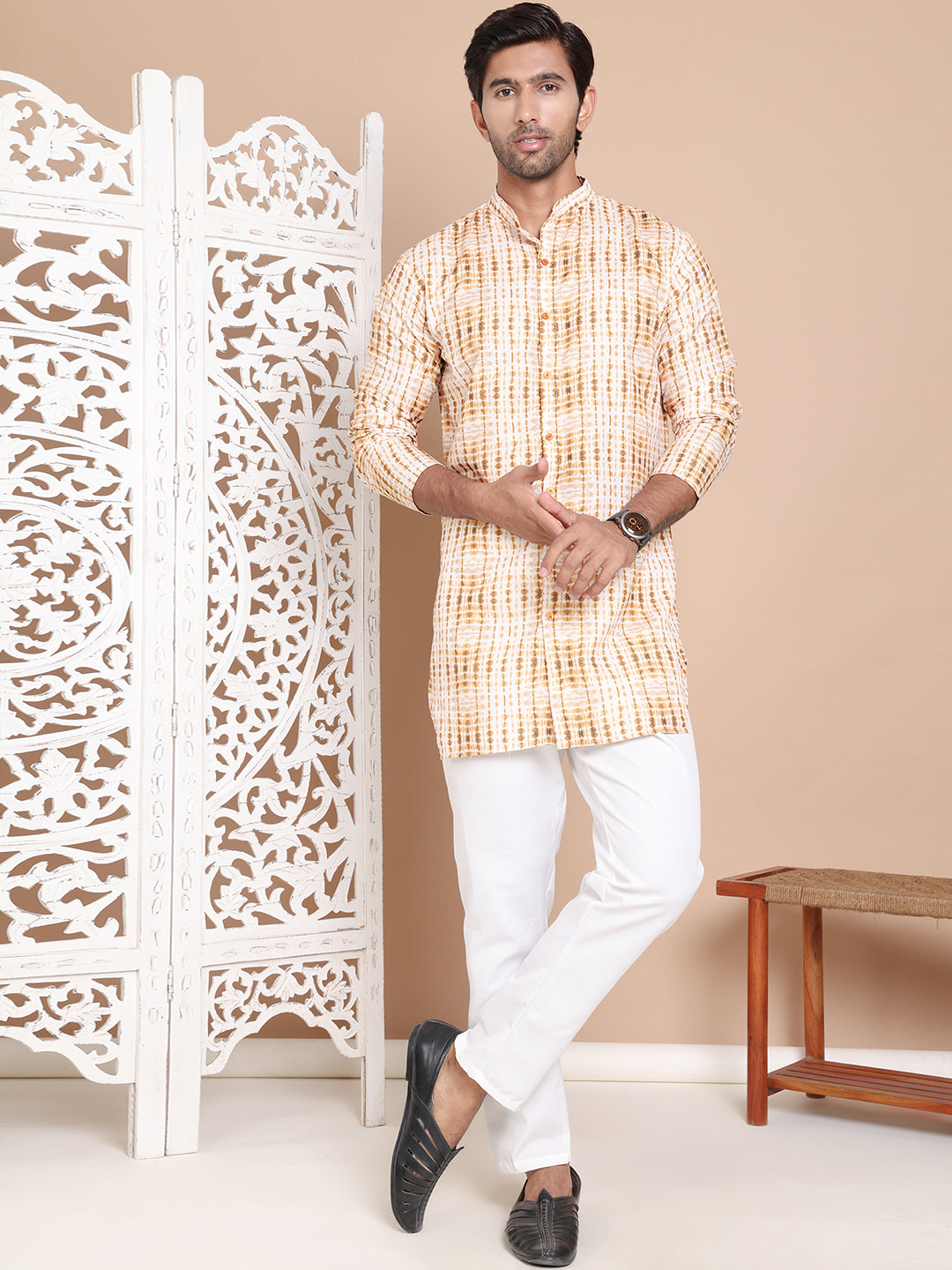 Printed Front Open Kurta With Trouser ( JOKP TP W 5090Mustard )