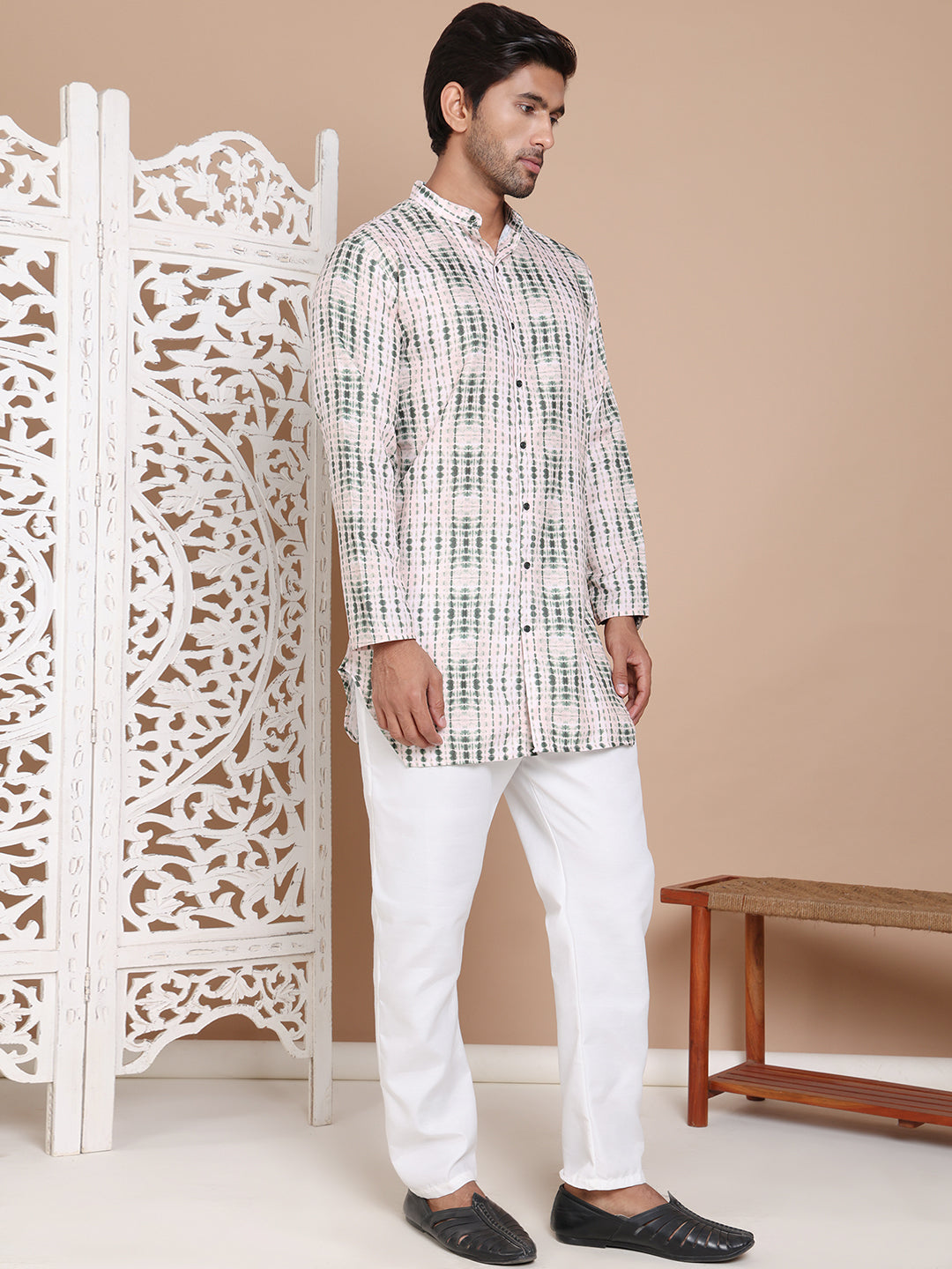 Printed Front Open Kurta With Trouser ( JOKP TP W 5090Olive )