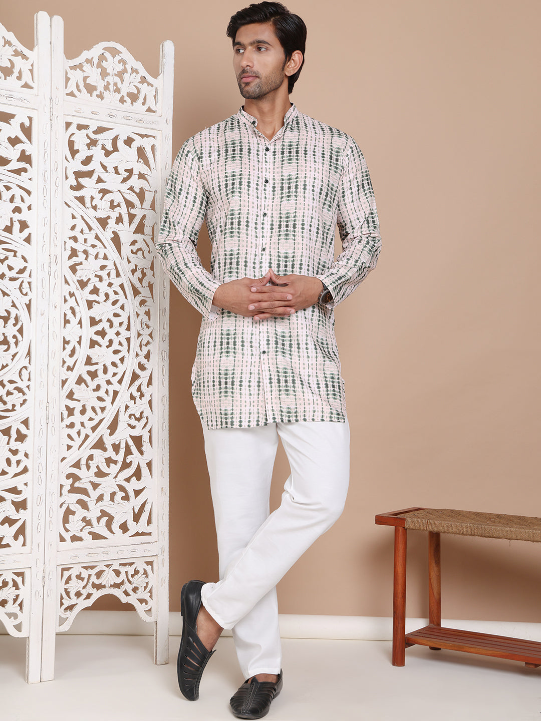 Printed Front Open Kurta With Trouser ( JOKP TP W 5090Olive )