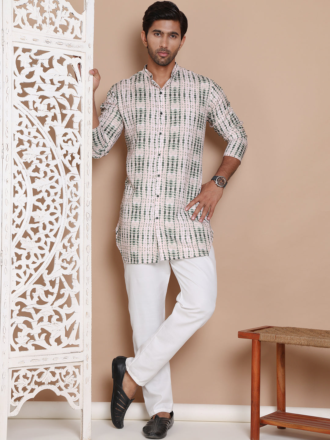 Printed Front Open Kurta With Trouser ( JOKP TP W 5090Olive )