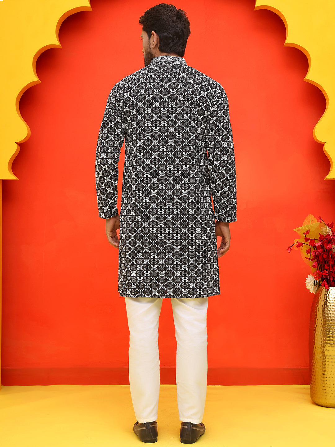 Embroidered Kurta Pyjama for Men ( JOKP P 5092 Black )