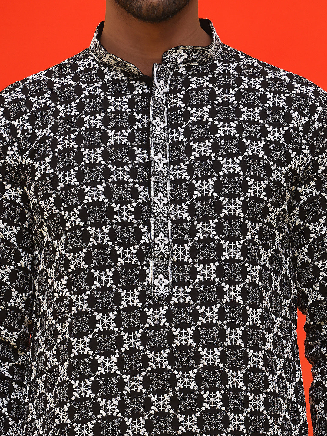 Embroidered Kurta Pyjama for Men ( JOKP P 5092 Black )