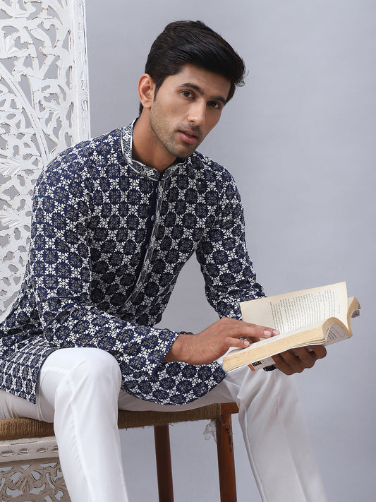 Embroidered Kurta Pyjama for Men ( JOKP P 5092Navy )