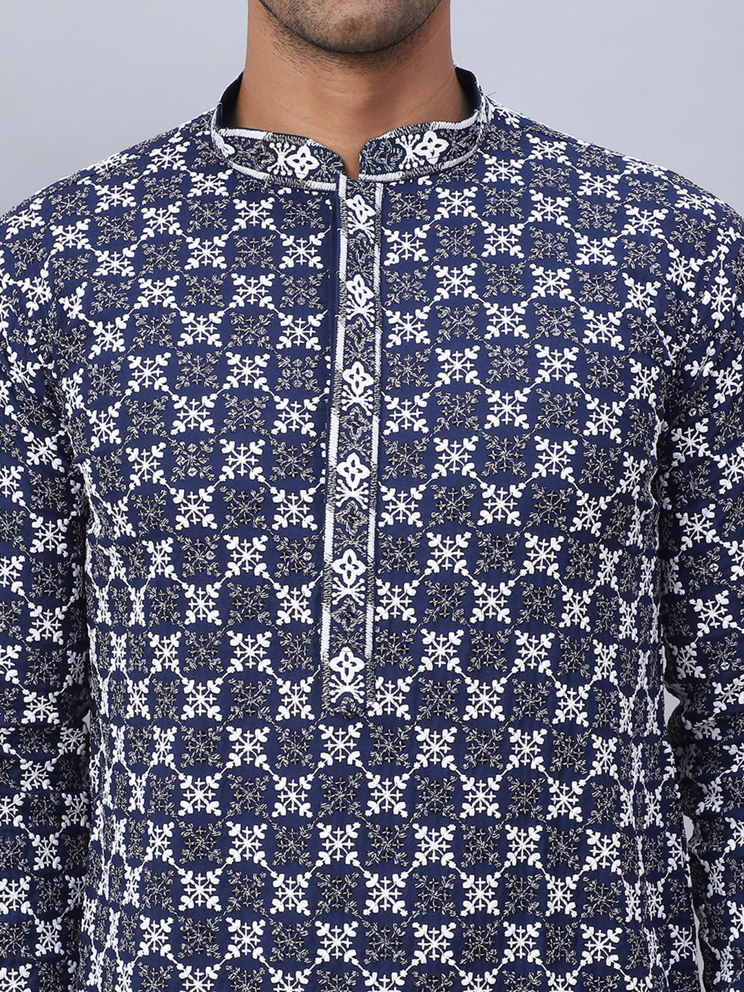 Embroidered Kurta Pyjama for Men ( JOKP P 5092Navy )