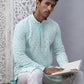 Men's Sky Blue Chikankari Embroidered and Sequence Kurta with Pyjama