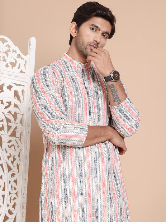 Printed and Emrbroidered Kurta Pyjama Set ( JOKP P 5097Beige )