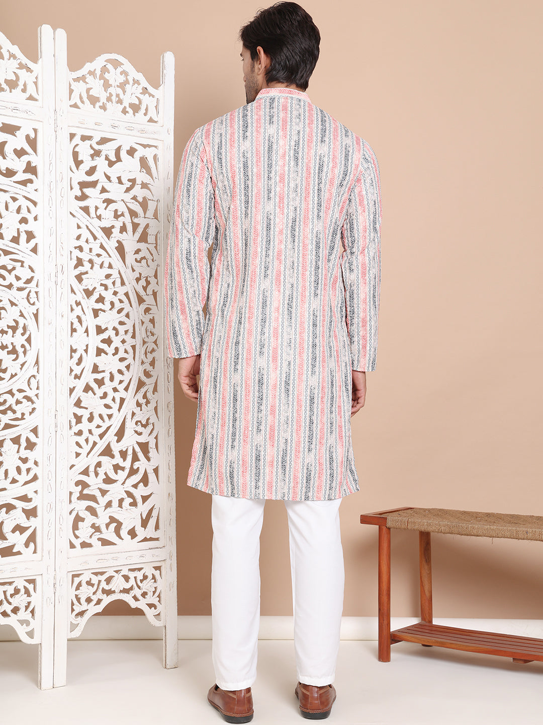 Printed and Emrbroidered Kurta Pyjama Set ( JOKP P 5097Beige )