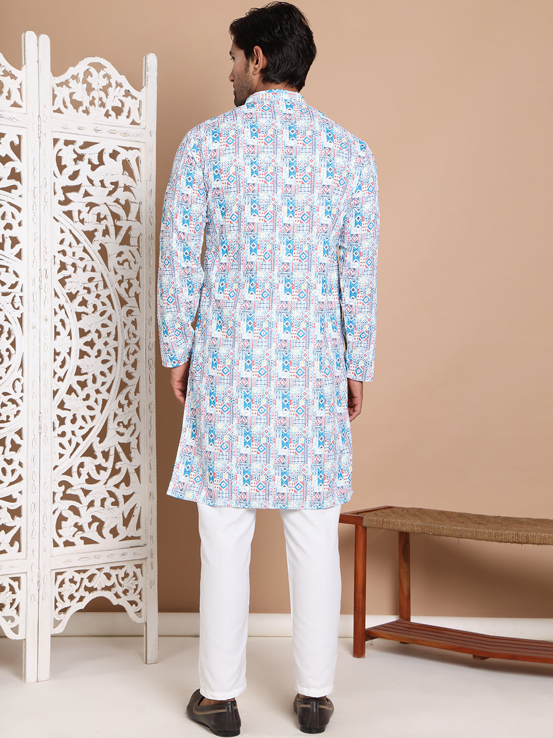 Printed and Emrbroidered Kurta Pyjama Set ( JOKP P 5097Blue )