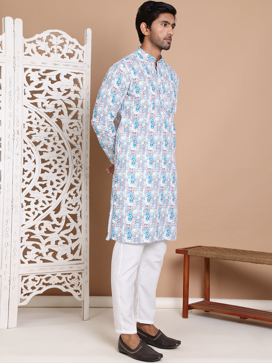 Printed and Emrbroidered Kurta Pyjama Set ( JOKP P 5097Blue )