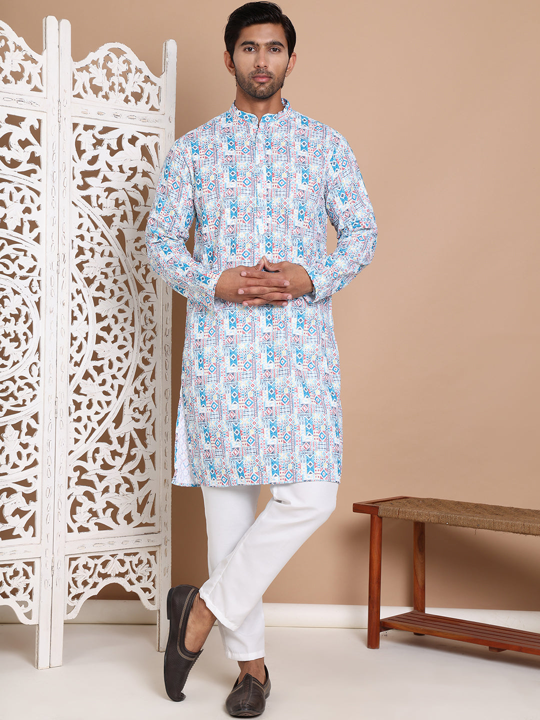 Printed and Emrbroidered Kurta Pyjama Set ( JOKP P 5097Blue )