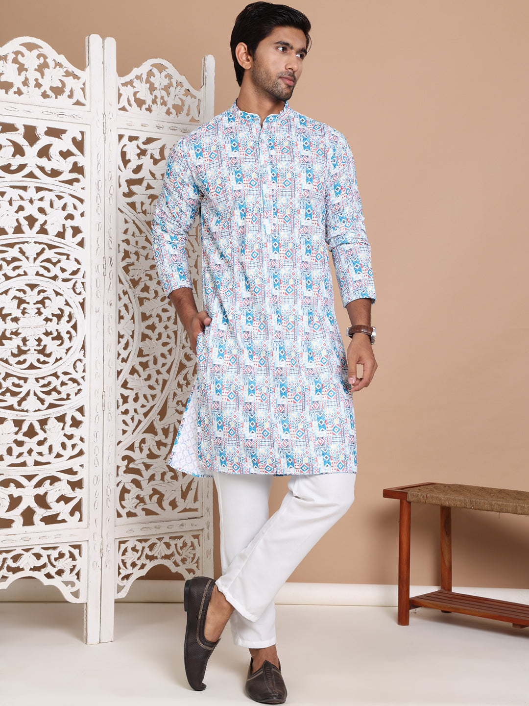 Printed and Emrbroidered Kurta Pyjama Set ( JOKP P 5097Blue )