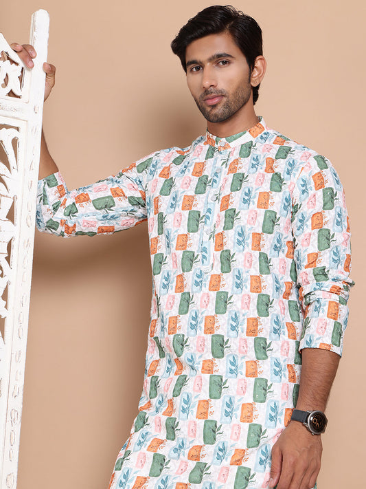 Printed and Emrbroidered Kurta Pyjama Set ( JOKP P 5097Off-White )