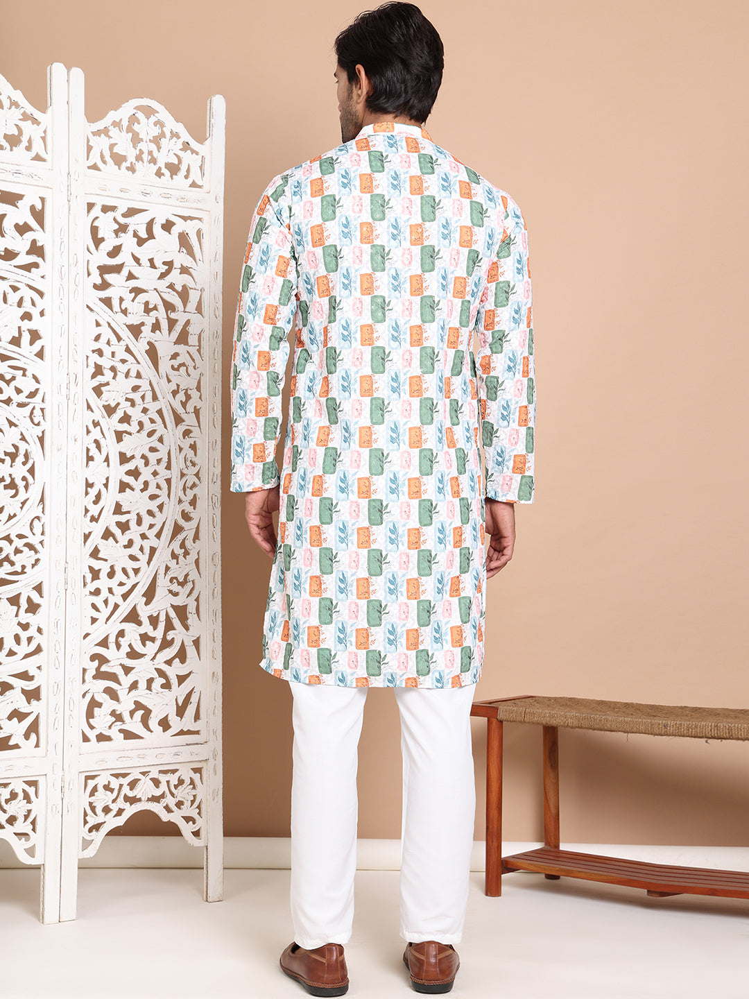 Printed and Emrbroidered Kurta Pyjama Set ( JOKP P 5097Off-White )